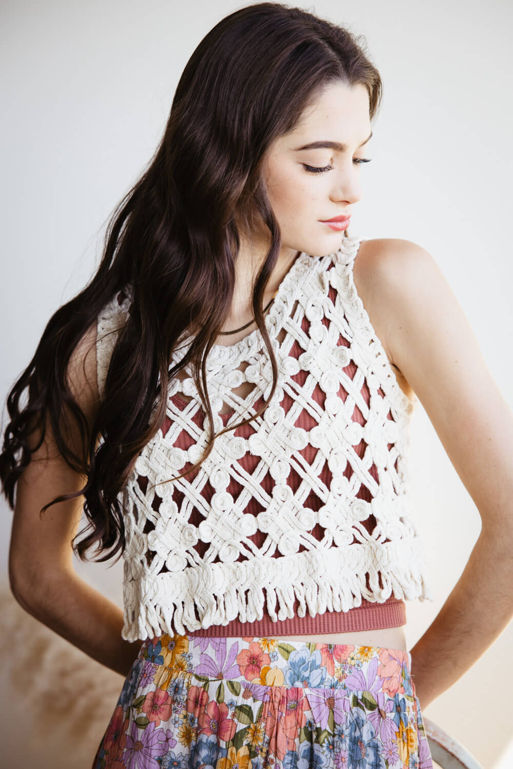 Open Weave Crochet Tank Top for Women in Natural | MAS2881-NATURAL