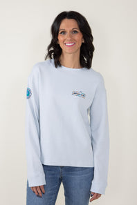 Patagonia Women’s Long Sleeve Unity Fitz Wildrise Crewneck in Chilled Blue