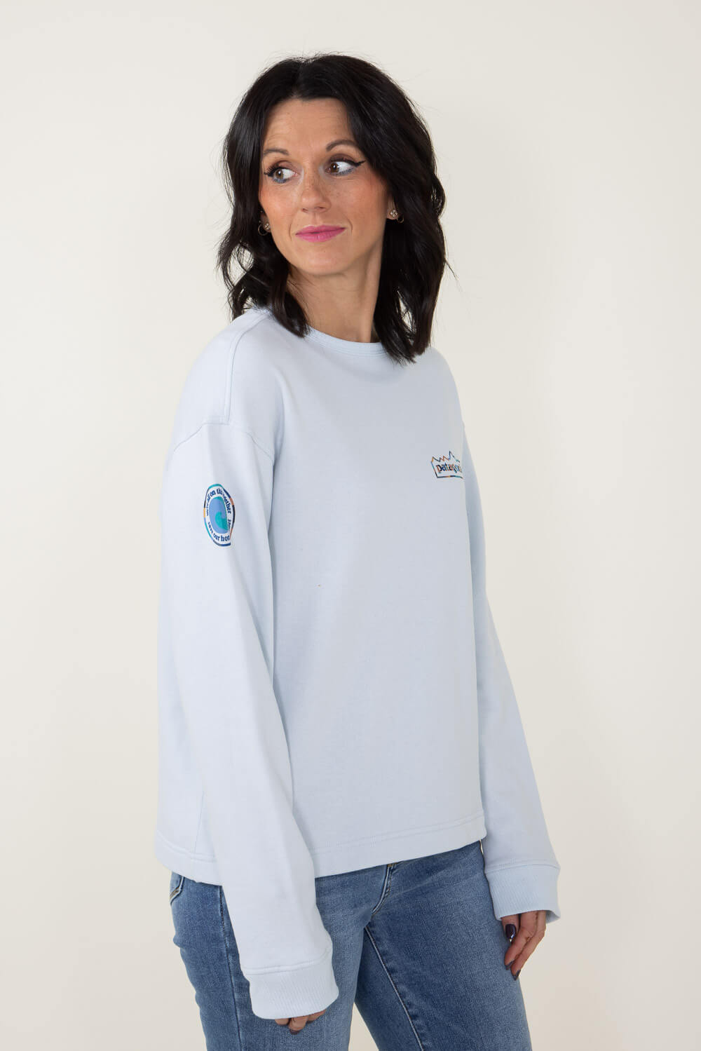 Patagonia Women’s Long Sleeve Unity Fitz Wildrise Crewneck in Chilled Blue