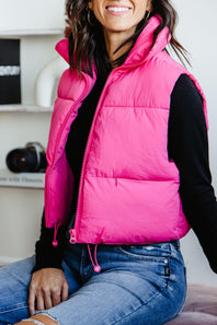 Simply Southern Women Cropped Puffer Vest for Women in Pink