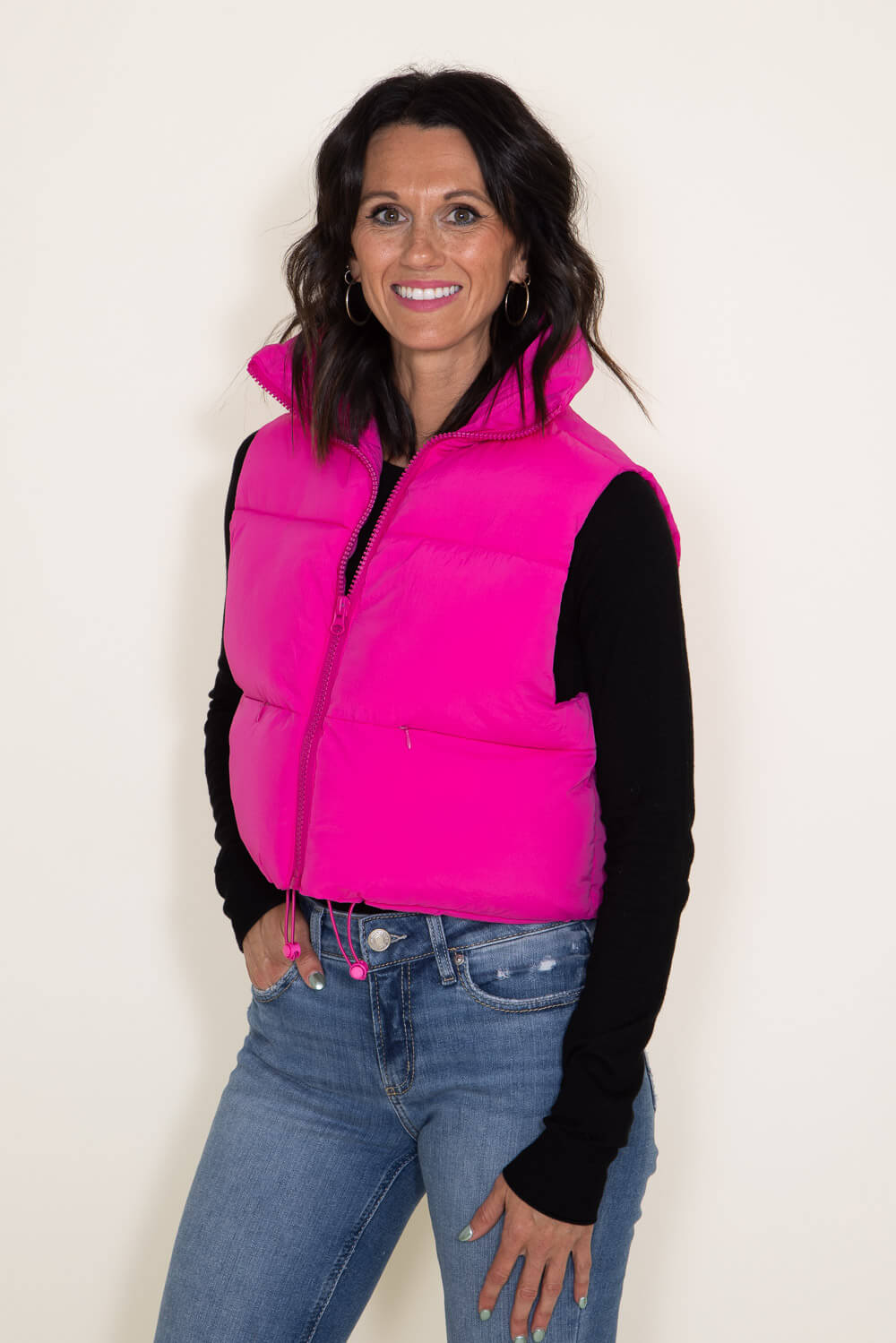Simply Southern Cropped Puffer Vest for Women in Pink