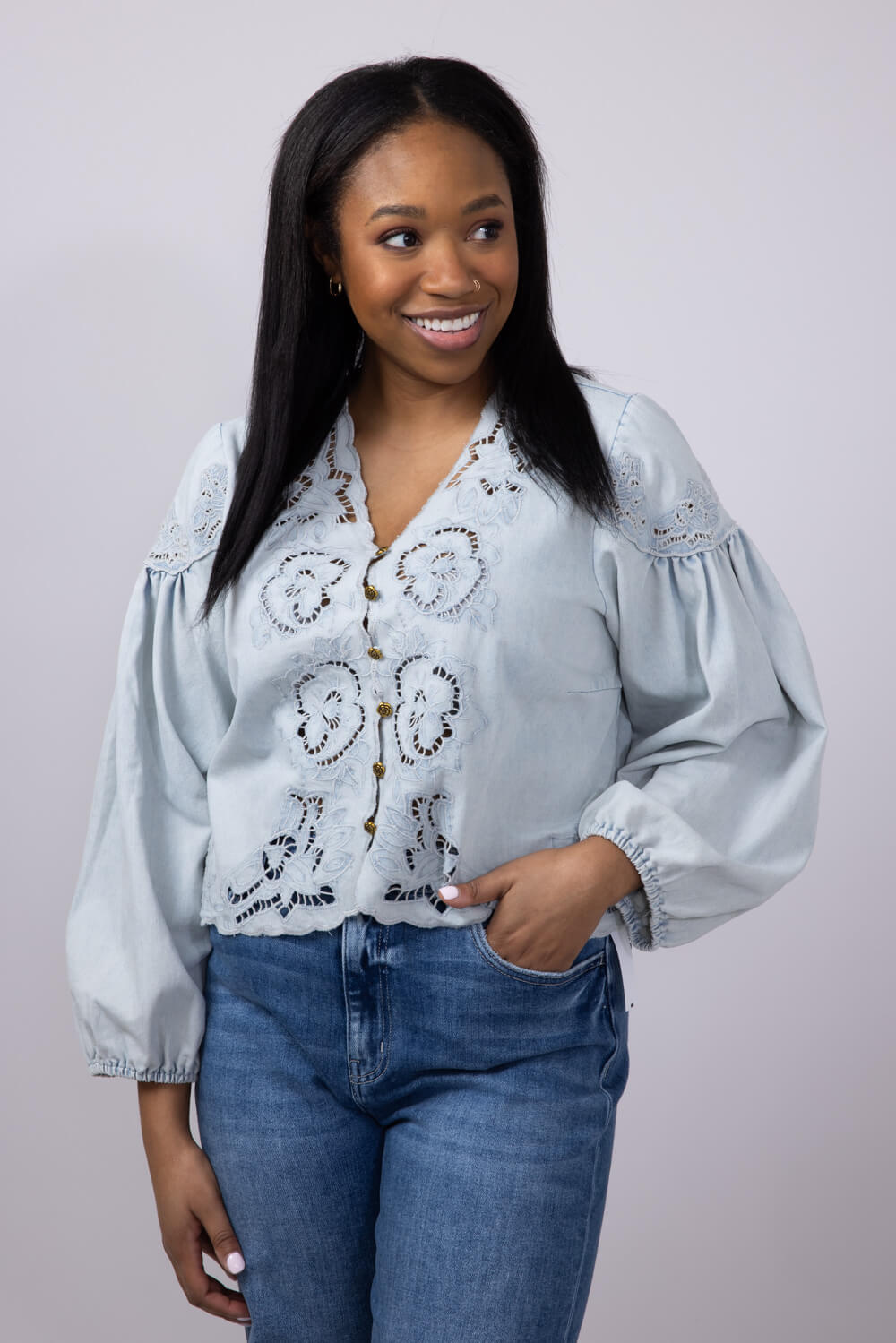 Denim Embroidery Top for Women