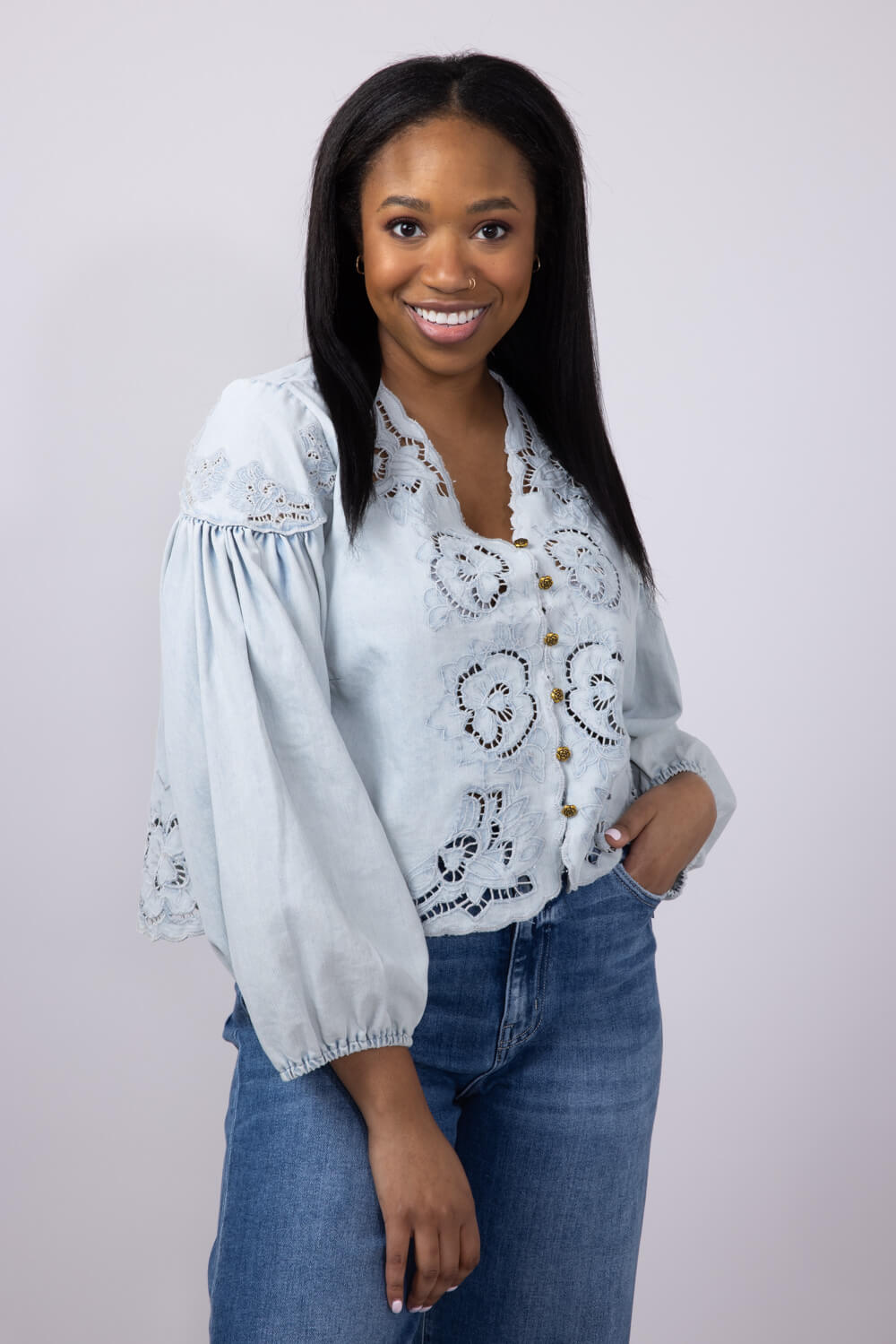 Denim Embroidery Top for Women
