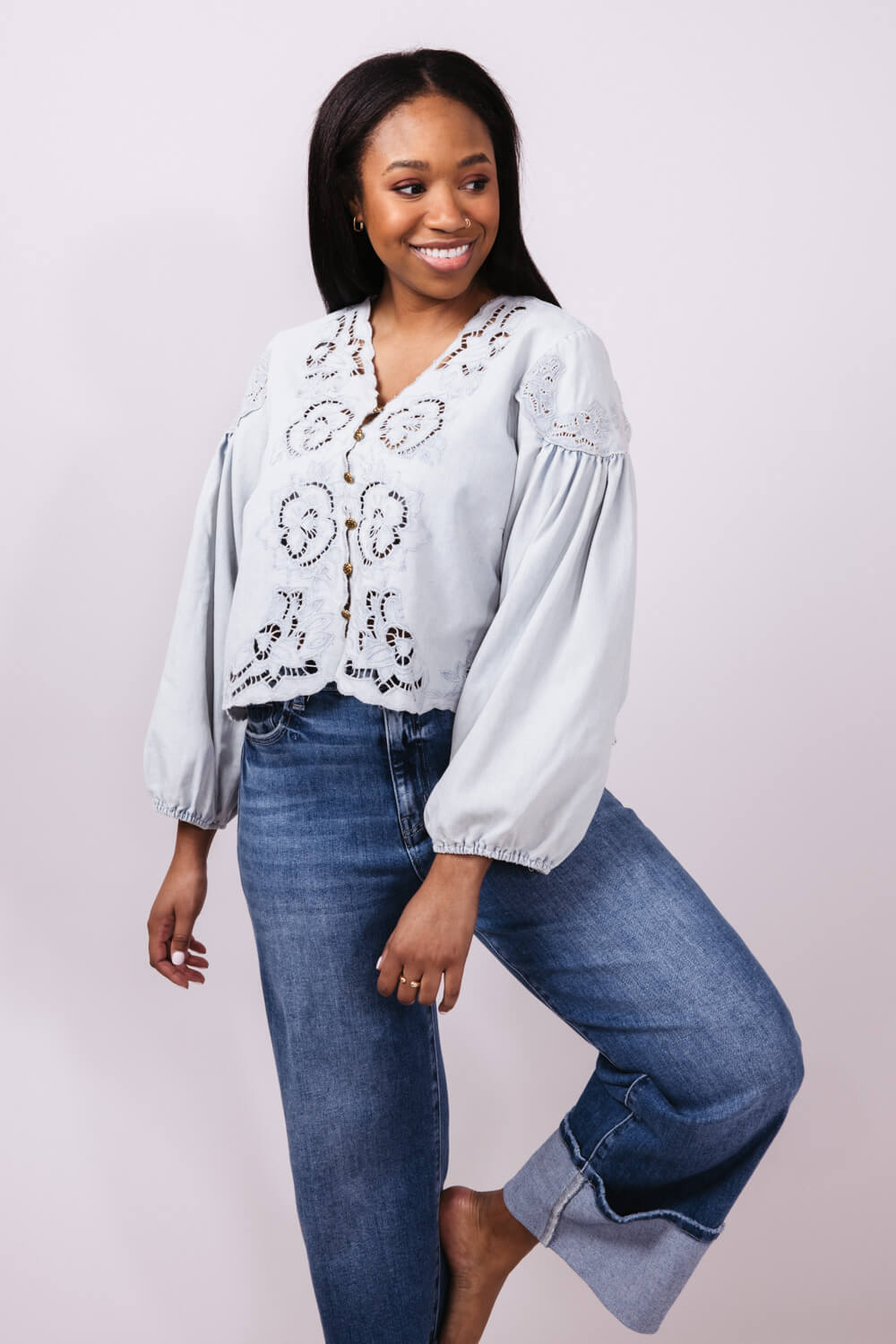 Denim Embroidery Top for Women