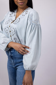 Denim Embroidery Top for Women