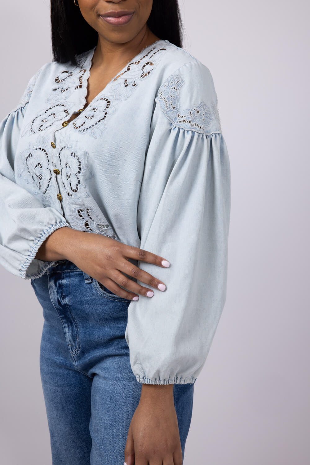Denim Embroidery Top for Women