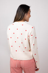 Embroidered Hearts Sweater for Women in Cream/Red