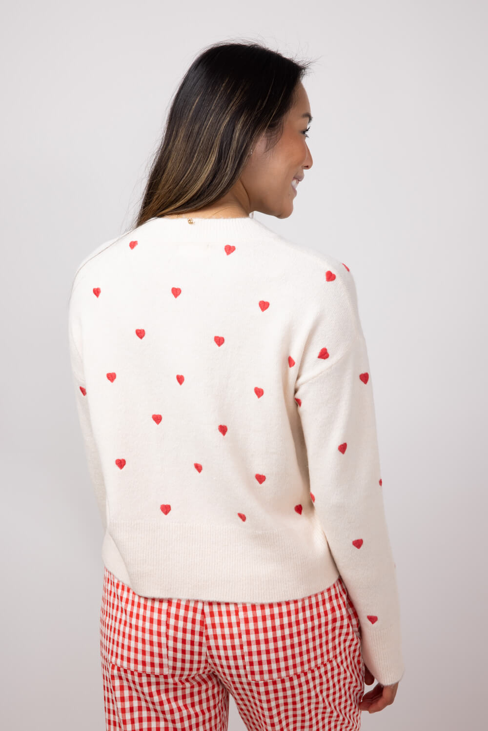 Embroidered Hearts Sweater for Women in Cream/Red