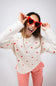 Embroidered Hearts Sweater for Women in Cream/Red