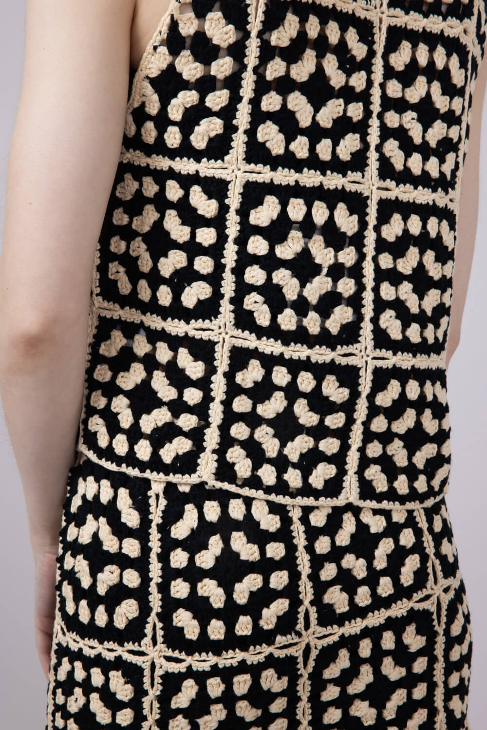 ACOA Crochet Front Tie Top and Skirt Set for Women in Black Ivory