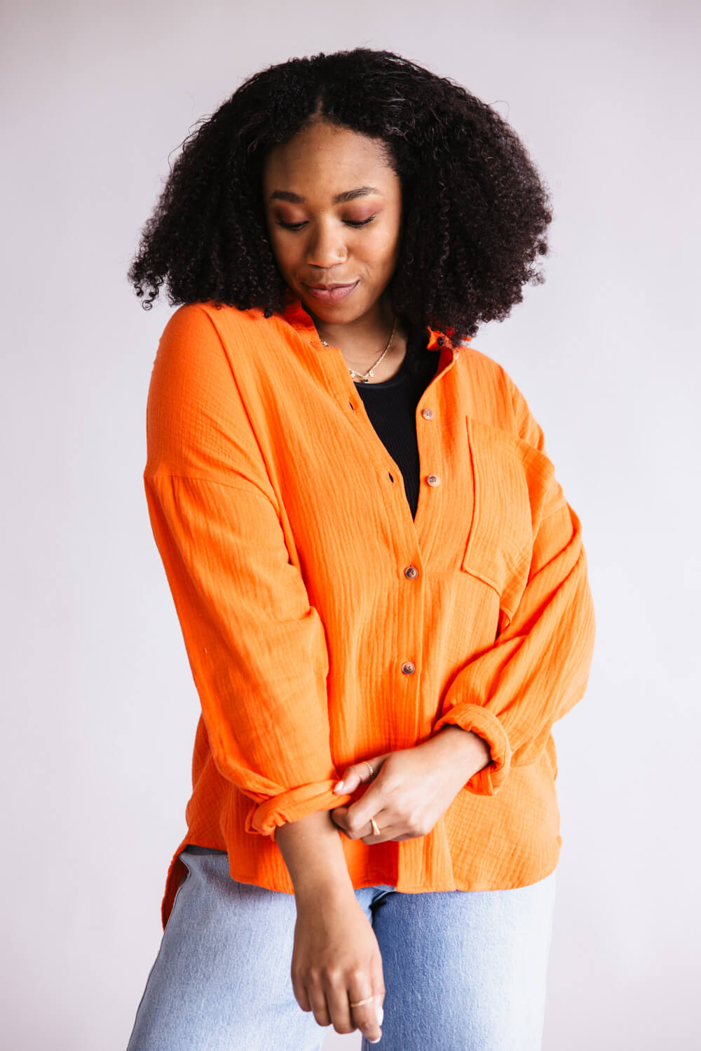 ACOA Oversized Gauze Boyfriend Shirt for Women in Orange