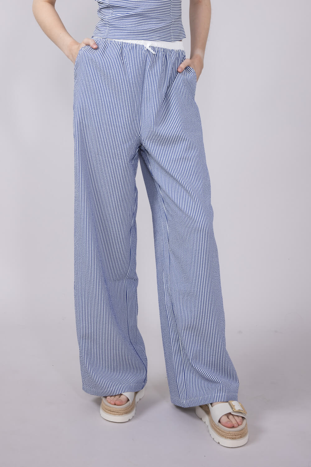 ACOA Pin Stripe Bustier & Pant Set for Women in Blue