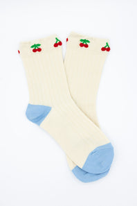 Cherries Socks for Women in Blue