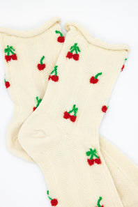 Multi Cherries Socks for Women in Ivory