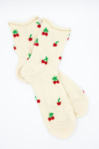 Multi Cherries Socks for Women in Ivory
