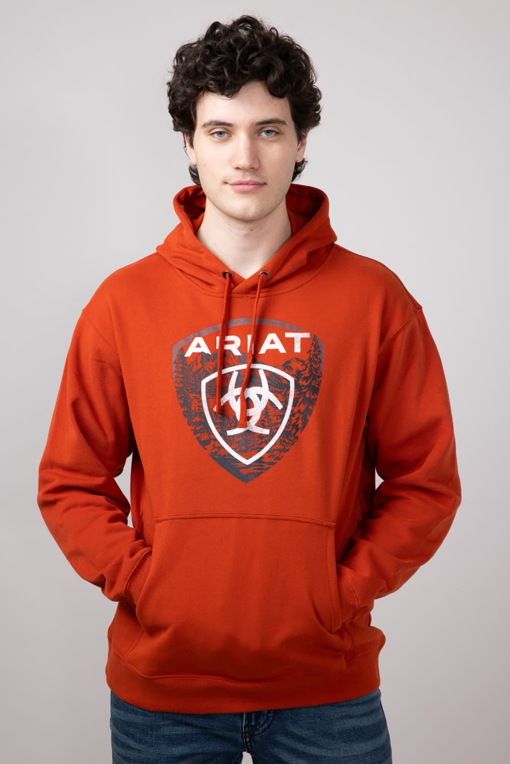 Ariat Forest Badge Hoodie for Men in Dark Orange