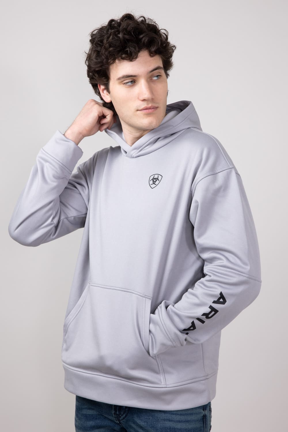 Ariat Tek Fleece 2.0 Camo Pocket Hoodie for Men in Heather Grey