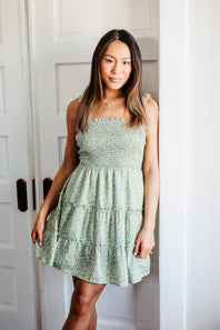 Open Back Elastic Band Mini Dress for Women in Green Floral