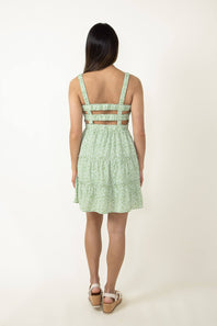 Open Back Elastic Band Mini Dress for Women in Green Floral