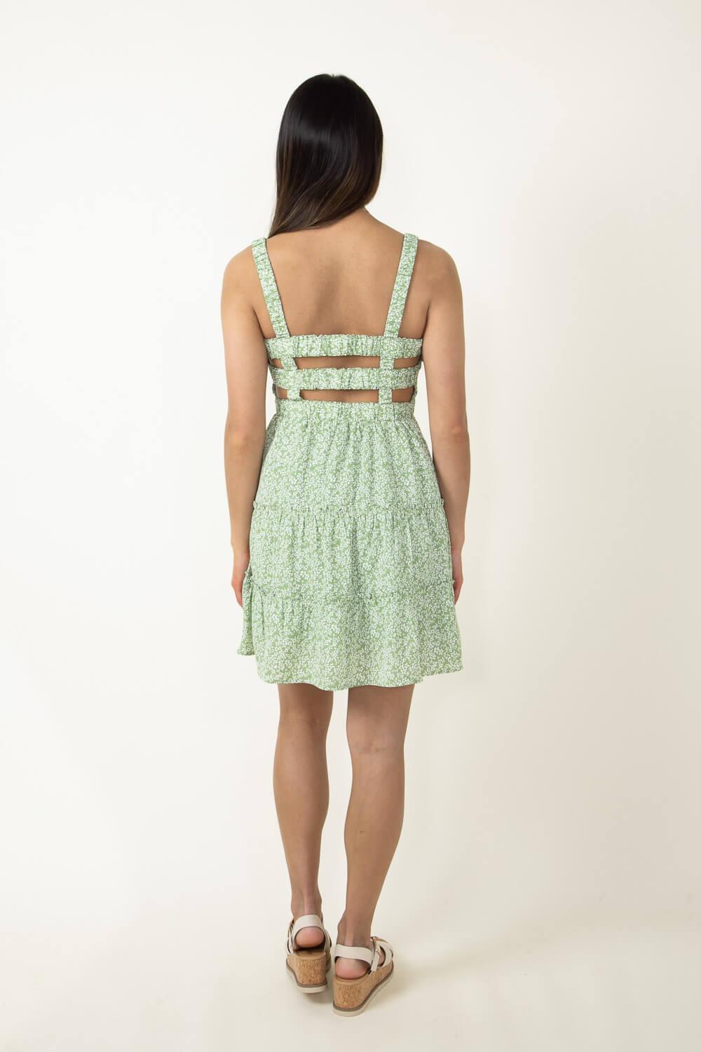 Open Back Elastic Band Mini Dress for Women in Green Floral