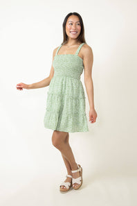Open Back Elastic Band Mini Dress for Women in Green Floral