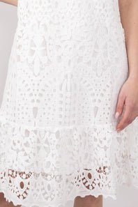 Square Neckline Lace Dress for Women in White