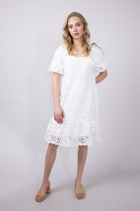 Square Neckline Lace Dress for Women in White