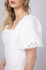Square Neckline Lace Dress for Women in White