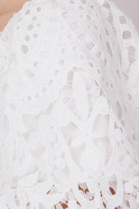 Square Neckline Lace Dress for Women in White