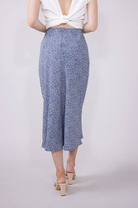 Ditsy Floral Midi Skirt for Women in Dusty Blue 