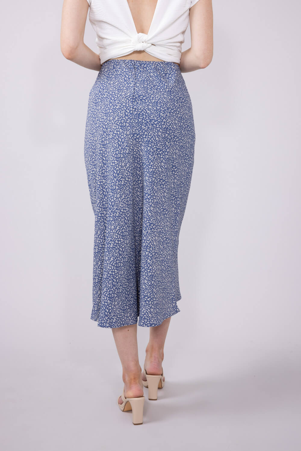 Ditsy Floral Midi Skirt for Women in Dusty Blue 