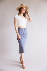 Ditsy Floral Midi Skirt for Women in Dusty Blue 