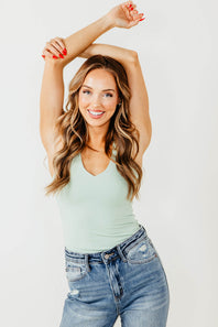 Seamless Double Layer Knit Tank Top for Women in Sprout