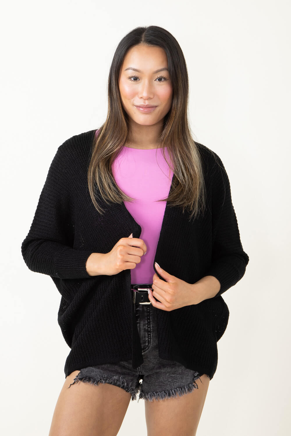 Shaker Stitch Cardigan for Women in Black