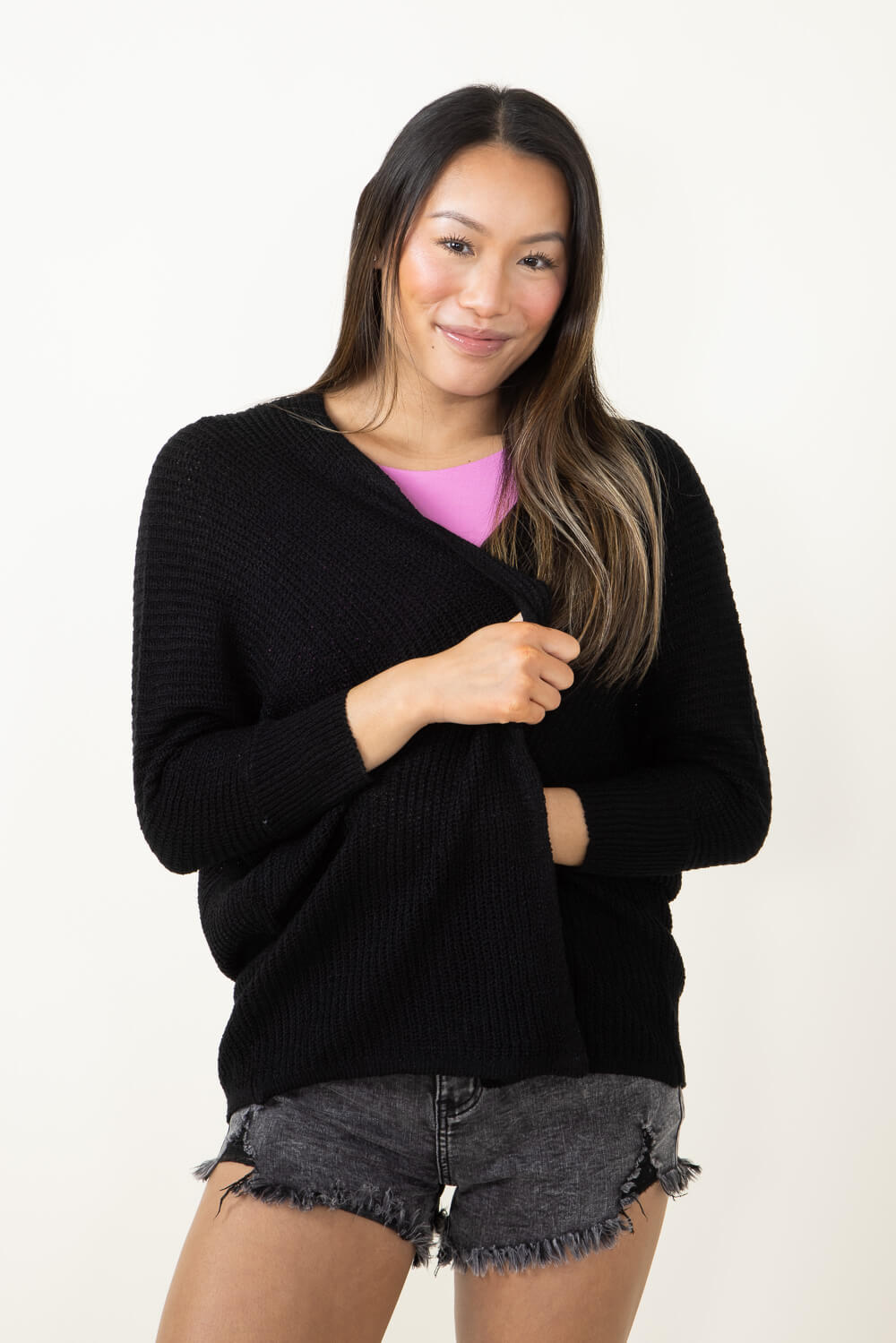 Shaker Stitch Cardigan for Women in Black