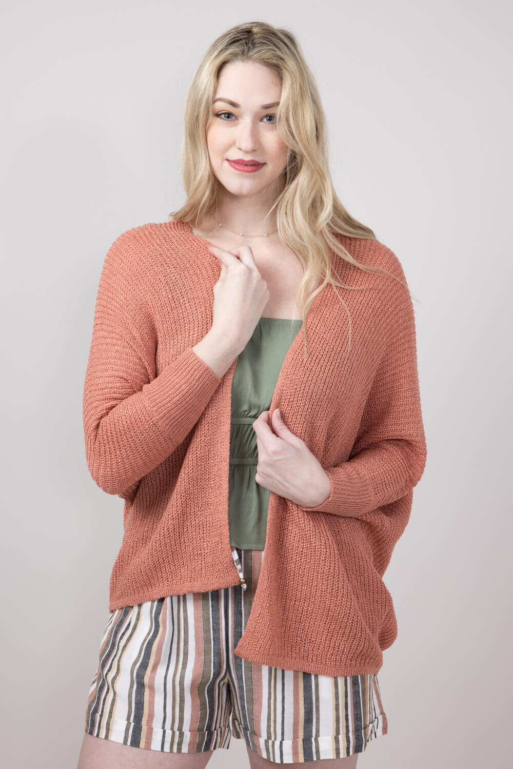 Shaker Stitch Cardigan for Women in Dusty Coral