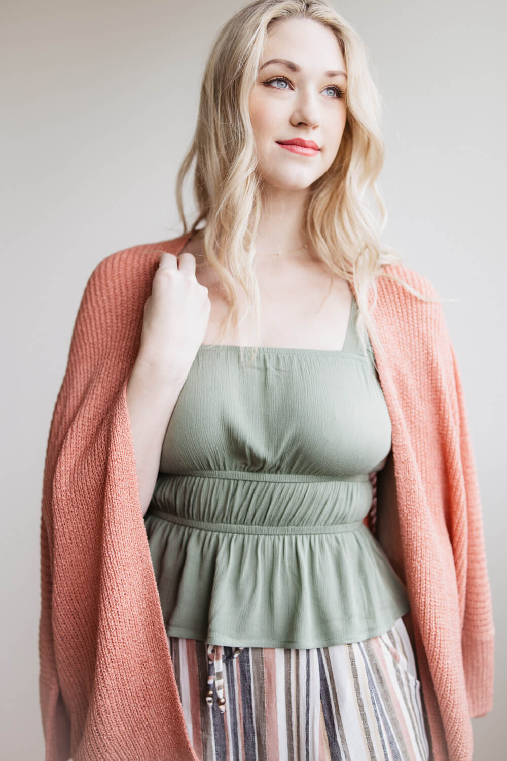 Shaker Stitch Cardigan for Women in Dusty Coral