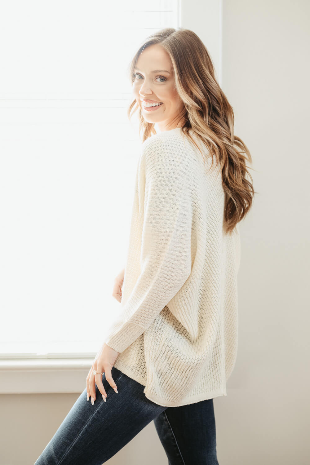 Shaker Stitch Cardigan for Women in Ivory