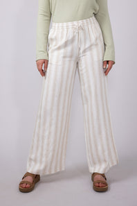 Stripe Drawstring Linen Pants for Women in Natural