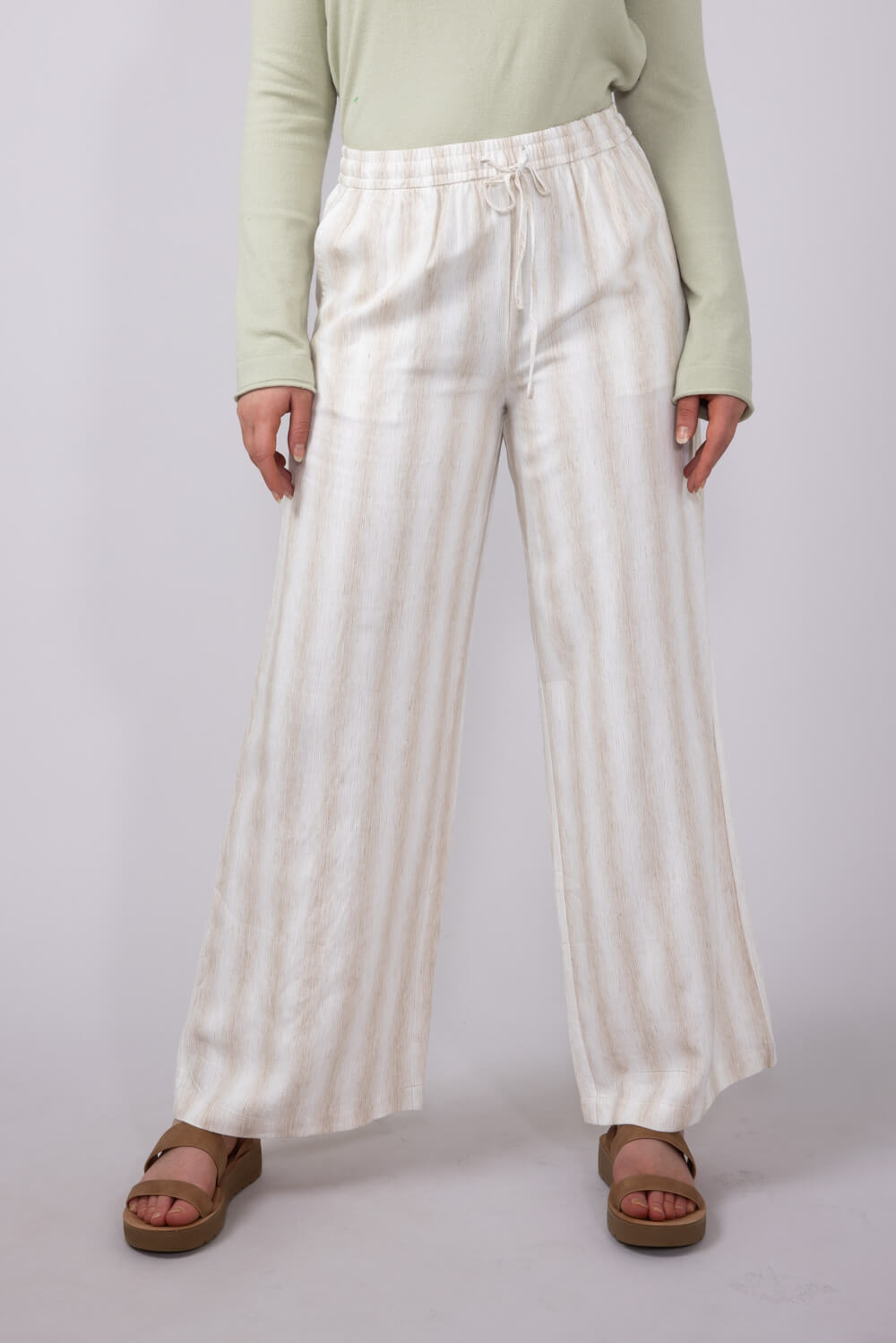Stripe Drawstring Linen Pants for Women in Natural