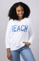 Beach Crewneck Sweater for Women in White Blue
