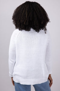 Beach Crewneck Sweater for Women in White Blue