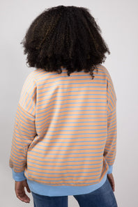 Stripe French Terry Relaxed Fit Sweatshirt for Women in Orange