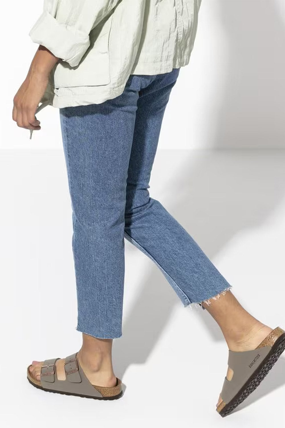 Birkenstock Arizona Birkibuc Sandals in Stone