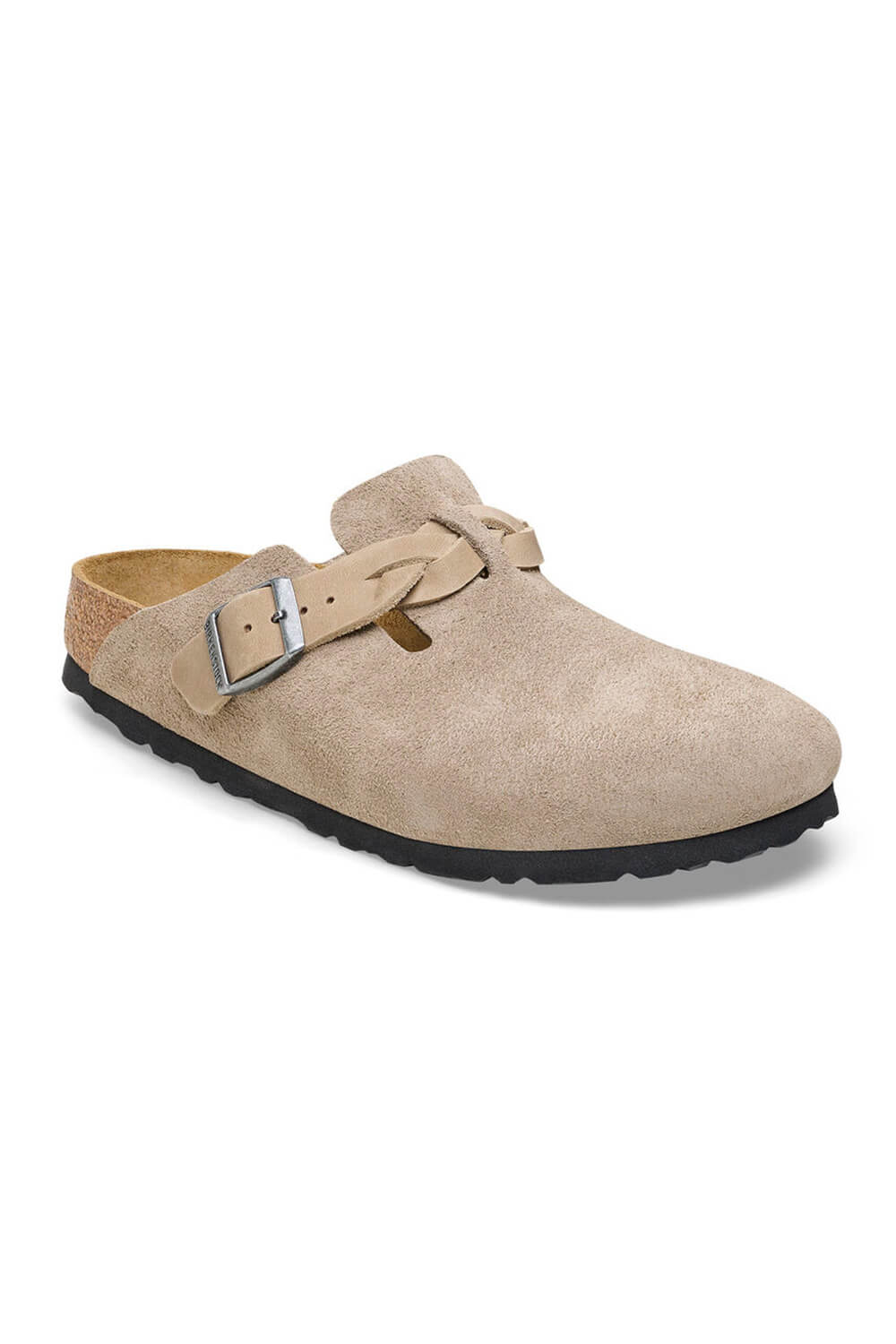 Birkenstock Boston Braided Suede Leather Clogs for Women in Taupe