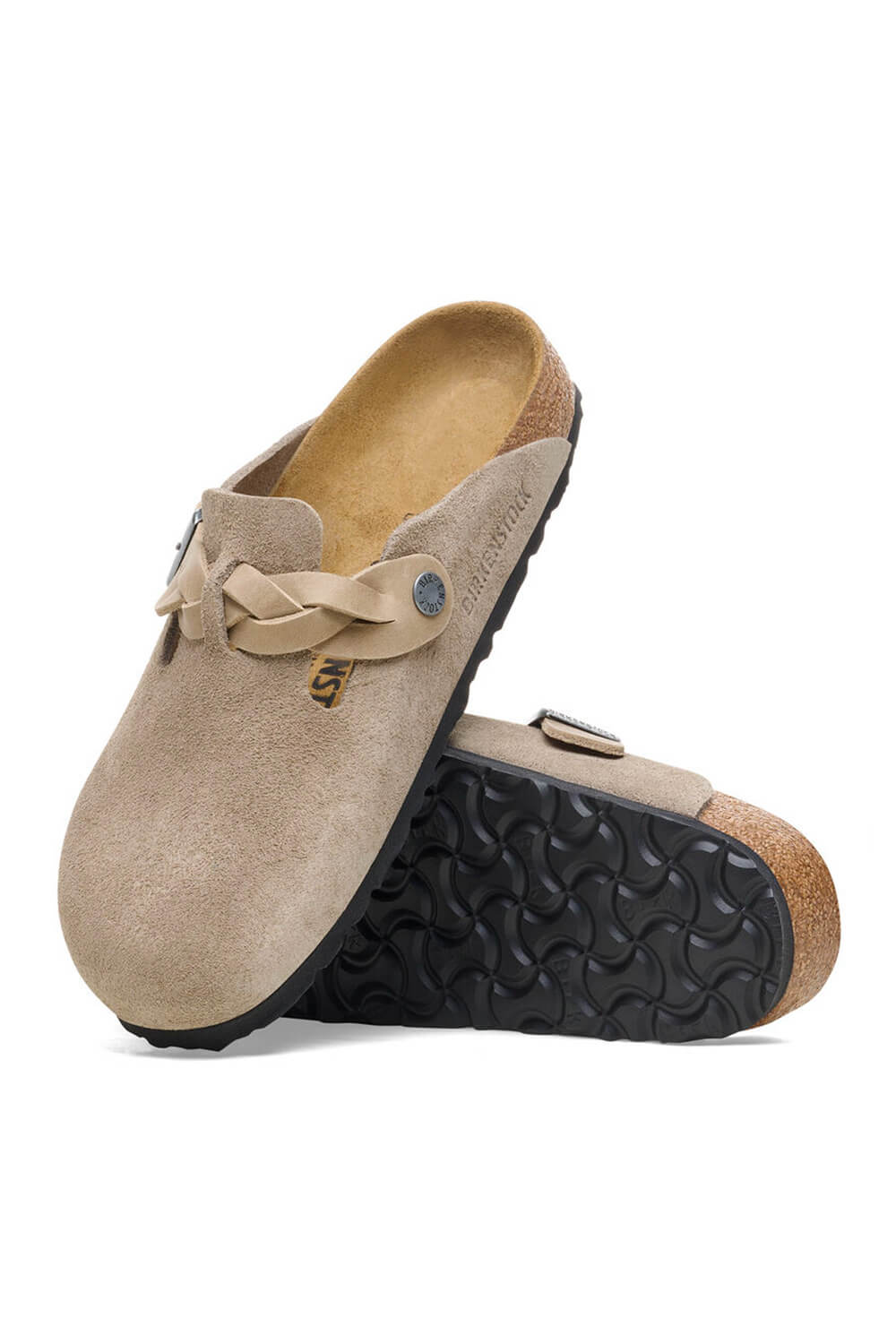 Birkenstock Boston Braided Suede Leather Clogs for Women in Taupe