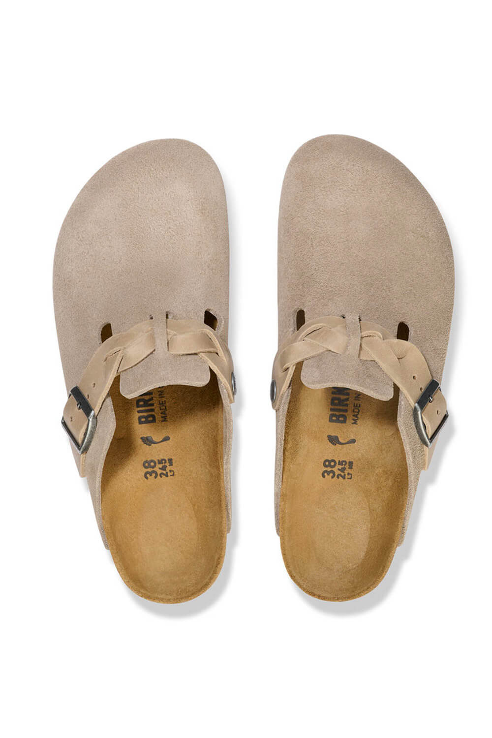 Birkenstock Boston Braided Suede Leather Clogs for Women in Taupe