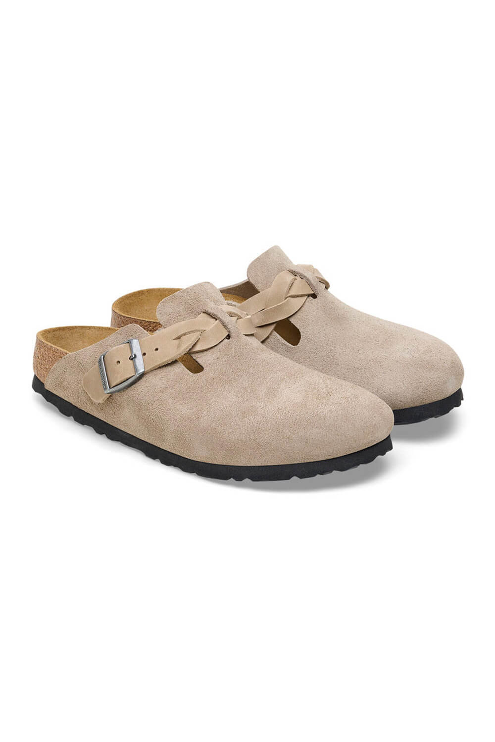 Birkenstock Boston Braided Suede Leather Clogs for Women in Taupe