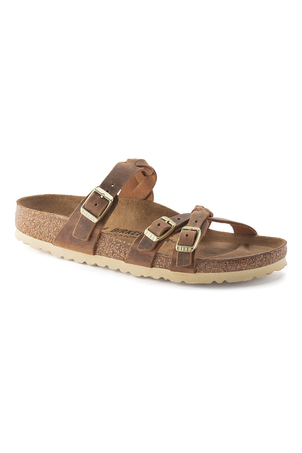 Birkenstock Franca Oiled Leather Braided Sandals for Women in Cognac