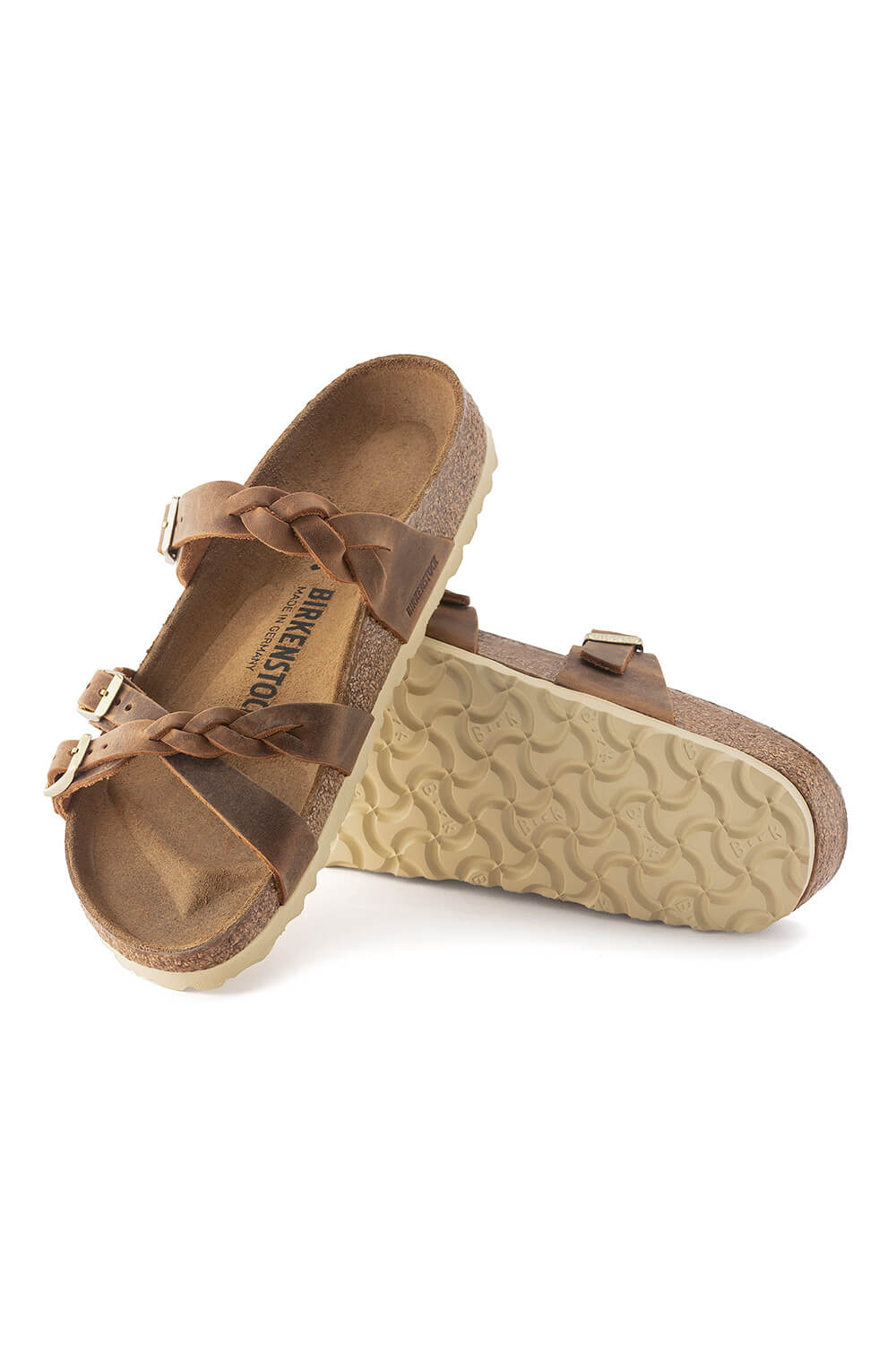 Birkenstock Franca Oiled Leather Braided Sandals for Women in Cognac